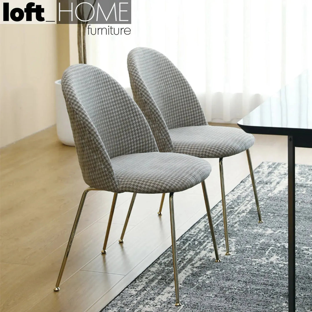 Modern fabric dining chair houndstooth material variants.