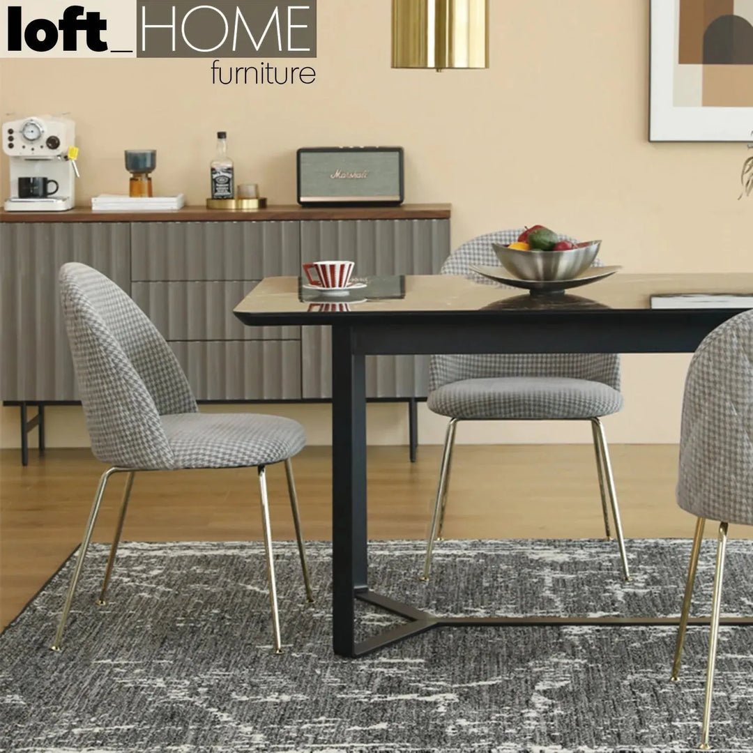 Modern fabric dining chair houndstooth with context.