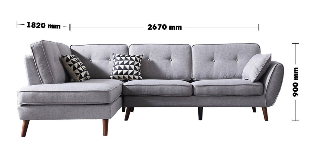 Modern fabric l shape sectional sofa henri 2+l size charts.