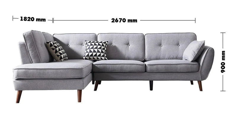 Scandinavian fabric l shape sectional sofa henri 2+l size charts.