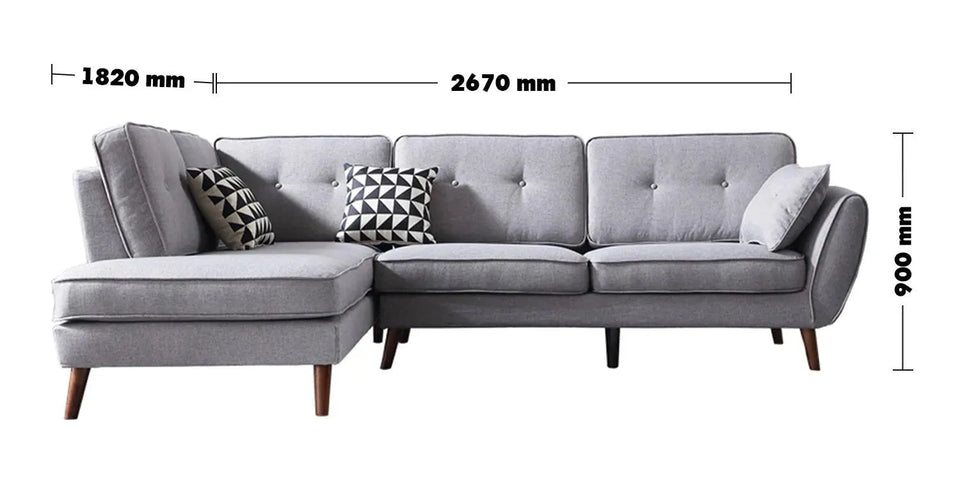 Scandinavian fabric l shape sectional sofa henri 2+l size charts.