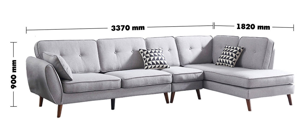 Modern fabric l shape sectional sofa henri 3+l size charts.