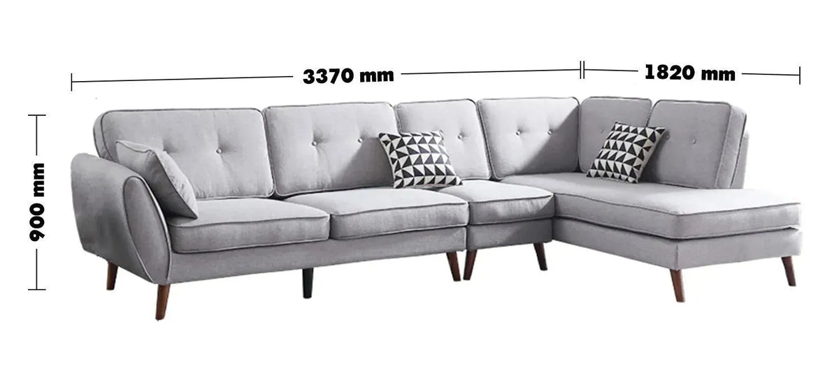 Scandinavian fabric l shape sectional sofa henri 3+l size charts.