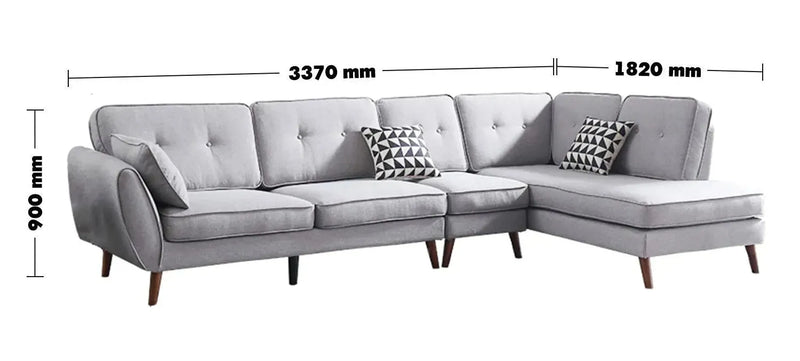 Scandinavian fabric l shape sectional sofa henri 3+l size charts.