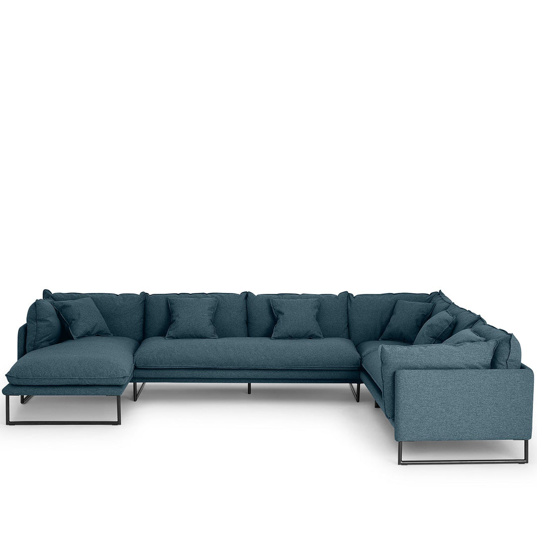 Modern fabric l shape sectional sofa malini 3+3+l in panoramic view.