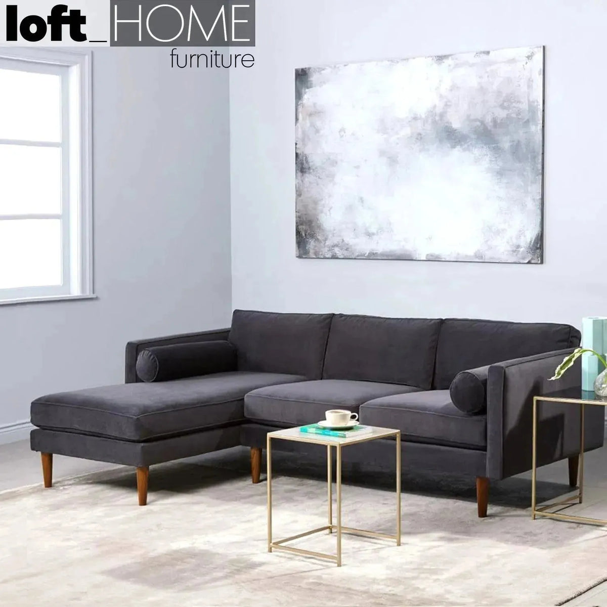 Scandinavian fabric l shape sectional sofa monroe 2+l in close up details.