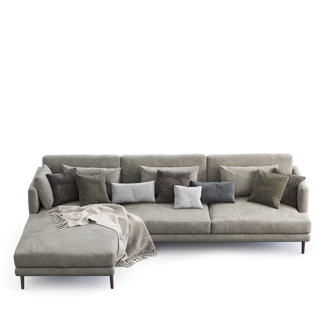 Modern fabric l shape sectional sofa william 2+l in panoramic view.