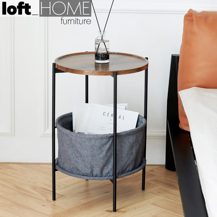 Modern fabric side table emme in panoramic view.