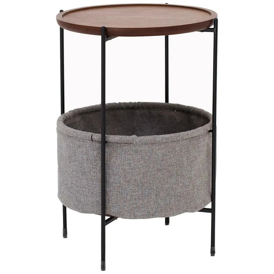 Industrial fabric side table emme in white background.