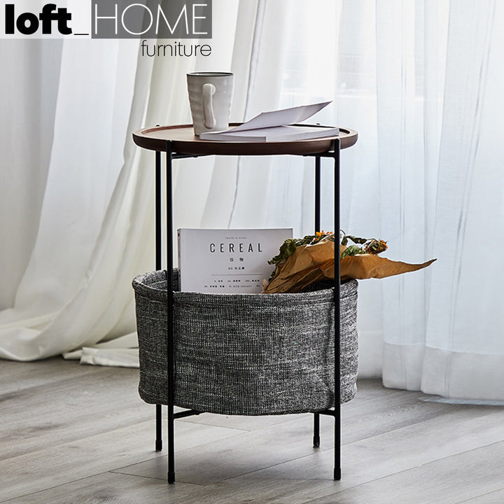 Modern fabric side table emme in close up details.