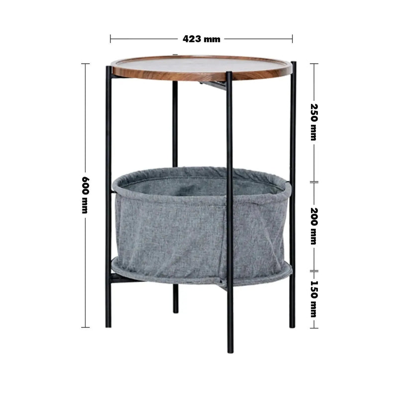Industrial fabric side table emme size charts.