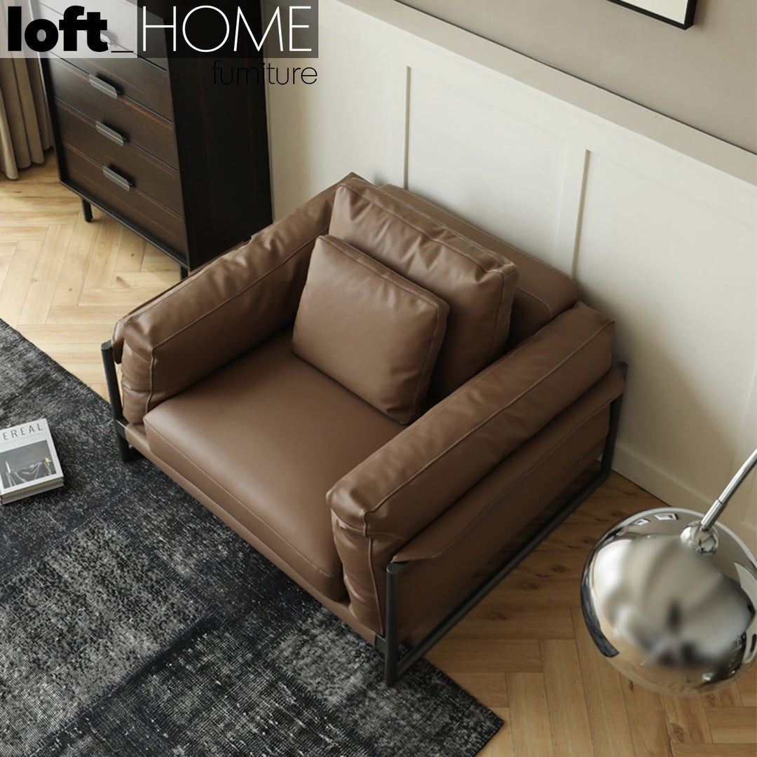 Modern genuine leather 1 seater sofa tara in real life style.