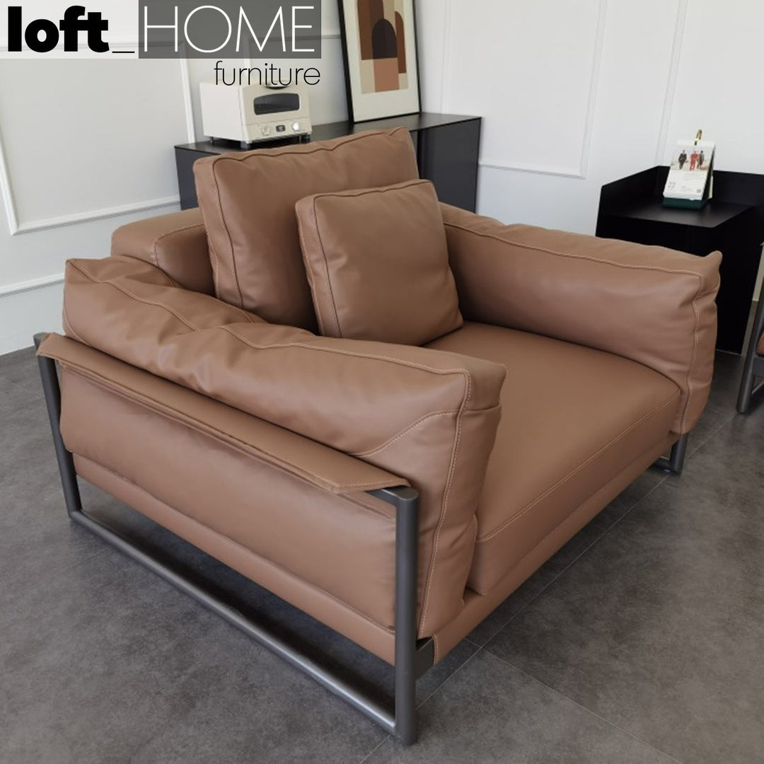 Modern genuine leather 1 seater sofa tara conceptual design.