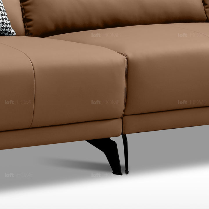 Modern genuine leather 3 seater sofa kuka in close up details.