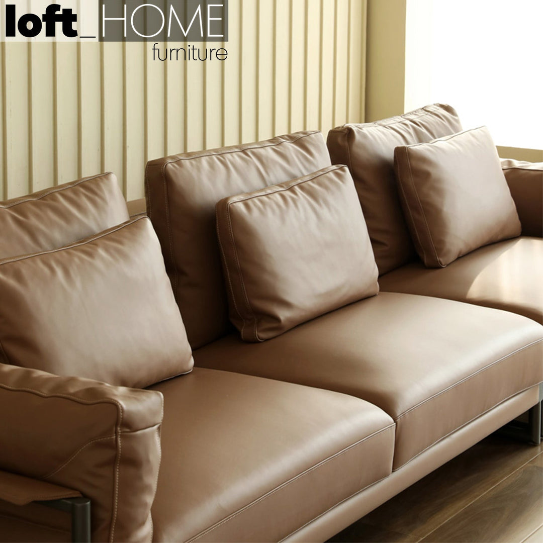 Modern genuine leather 4 seater sofa tara in details.