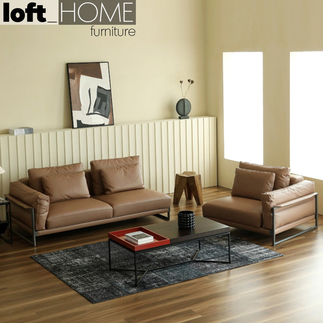 Modern genuine leather 4 seater sofa tara material variants.