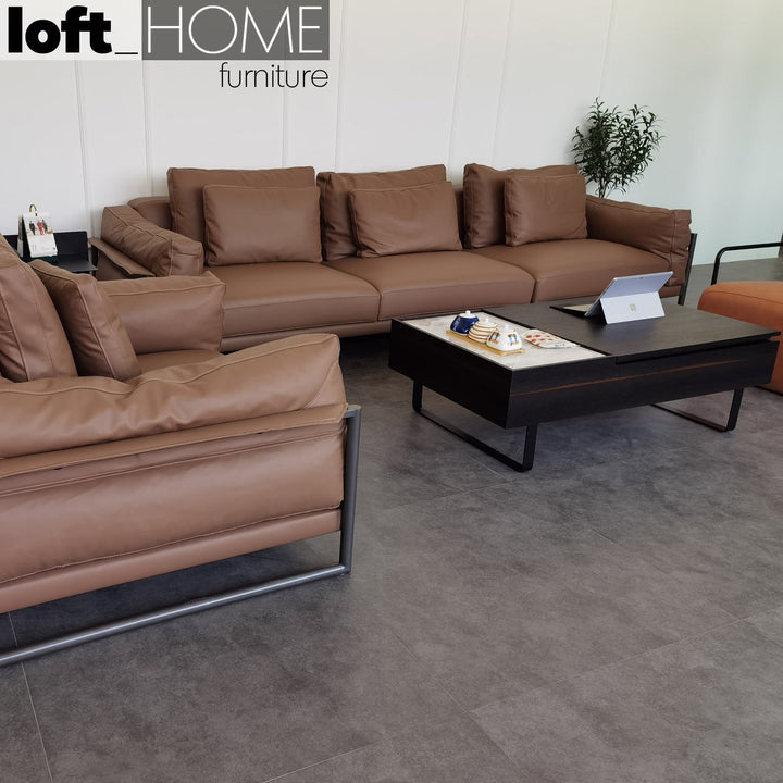 Modern genuine leather 4 seater sofa tara layered structure.