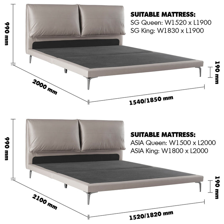 Modern genuine leather bed deon size charts.