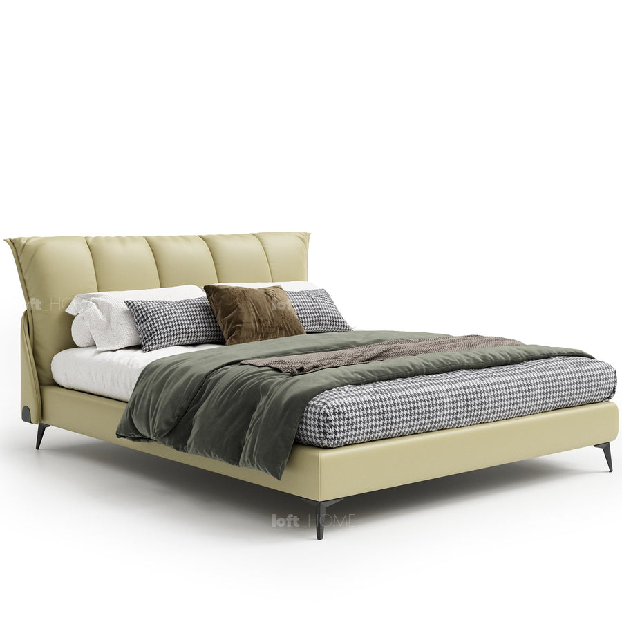 Modern genuine leather bed perri in white background.