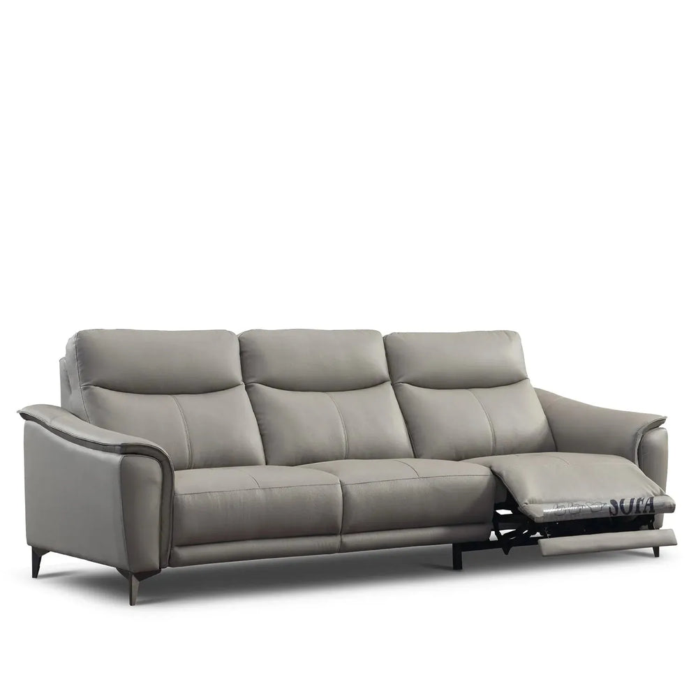 Modern genuine leather electric recliner 3 seater sofa carlos in white background.