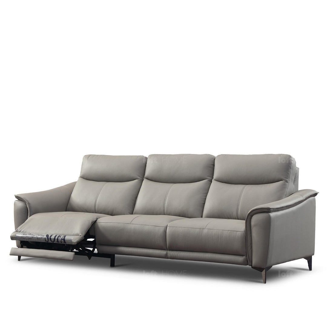 Modern genuine leather electric recliner 3 seater sofa carlos in panoramic view.