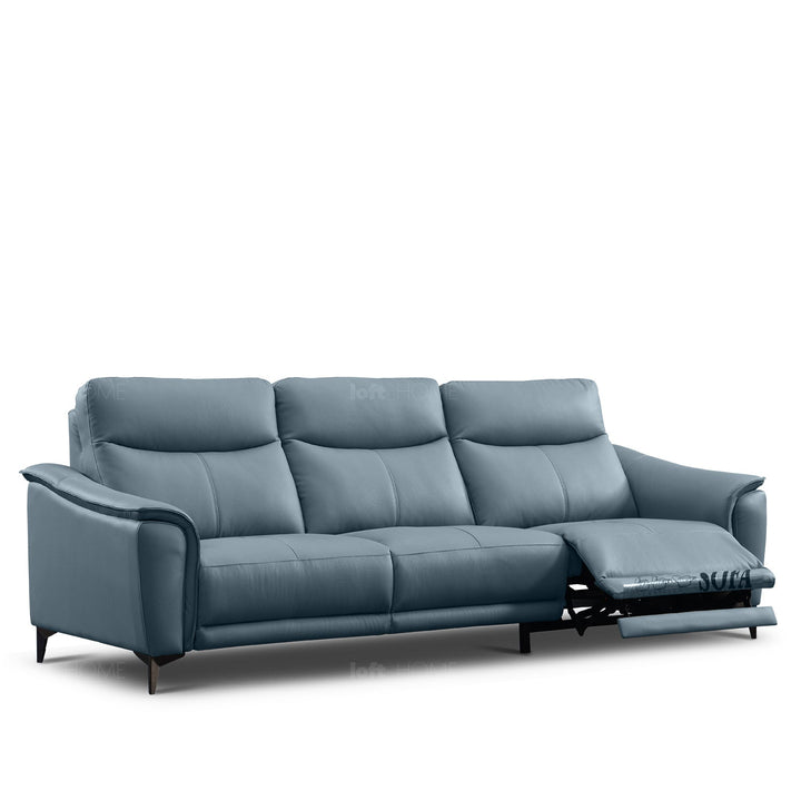 Modern genuine leather electric recliner 3 seater sofa carlos in close up details.