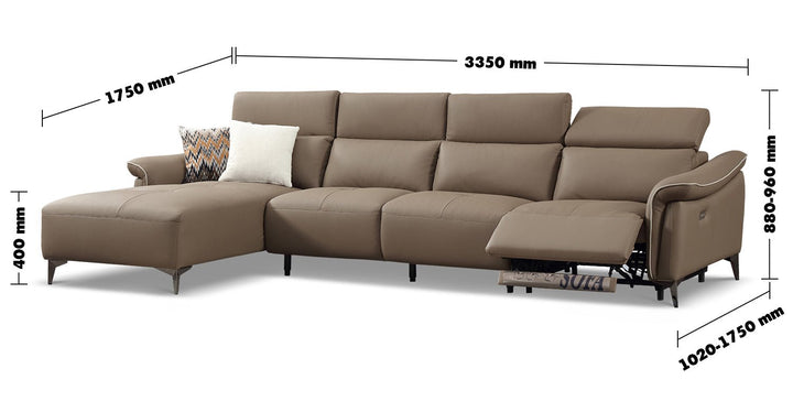 Modern genuine leather electric recliner l shape sectional sofa zeus 3+l size charts.