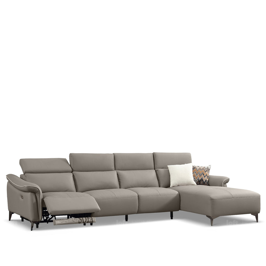 Modern genuine leather electric recliner l shape sectional sofa zeus 3+l layered structure.