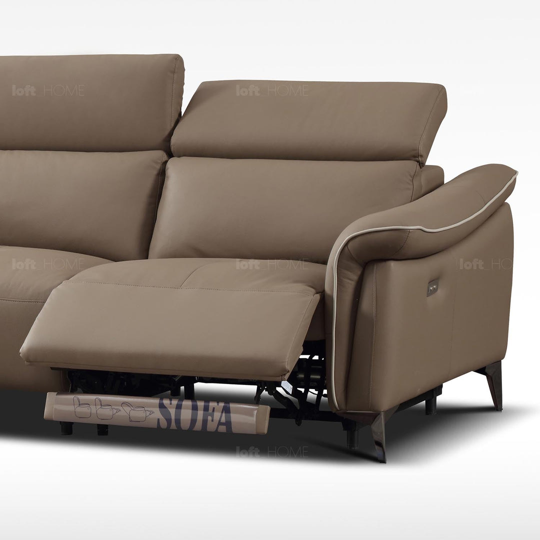 Modern genuine leather electric recliner l shape sectional sofa zeus 3+l in close up details.