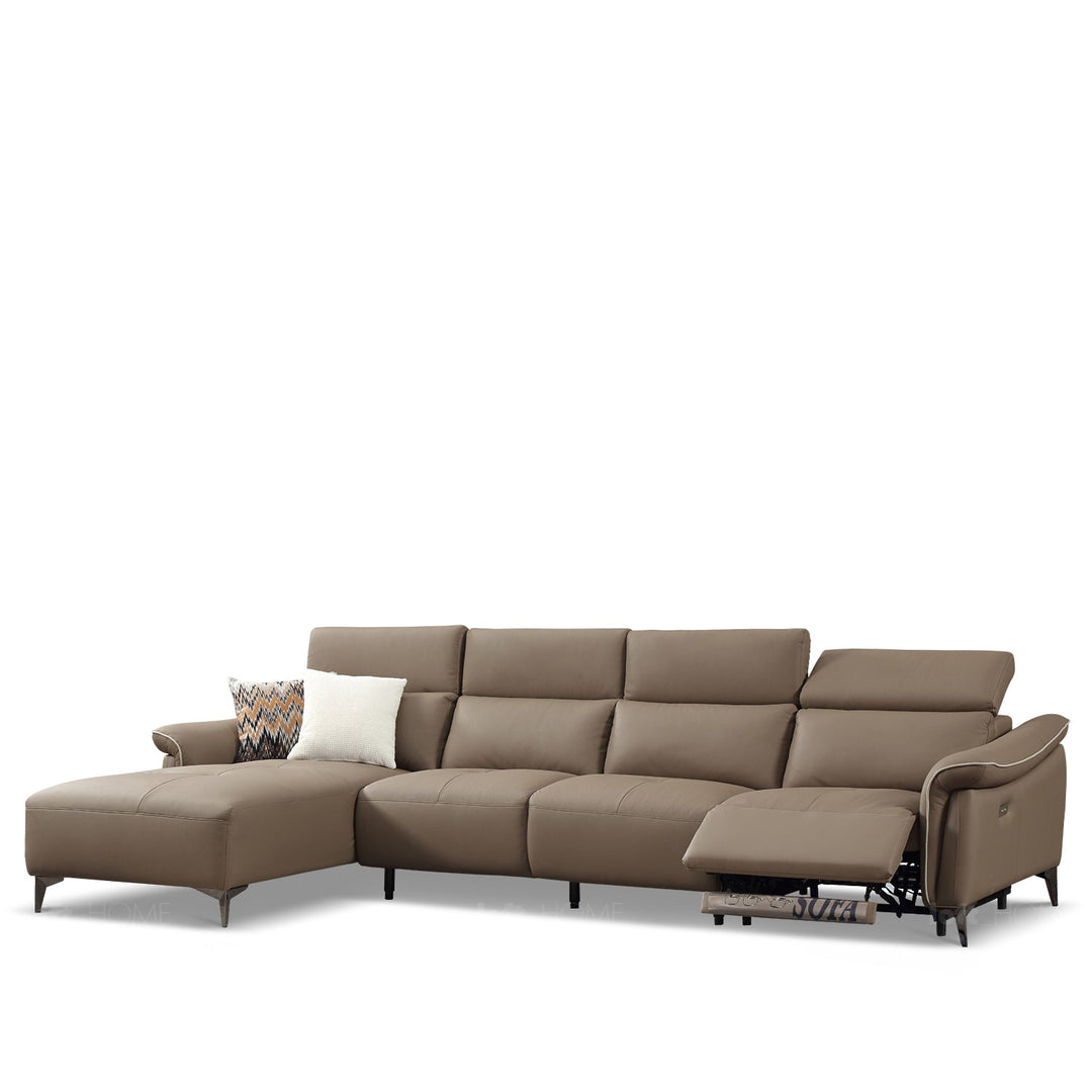 Modern genuine leather electric recliner l shape sectional sofa zeus 3+l in still life.