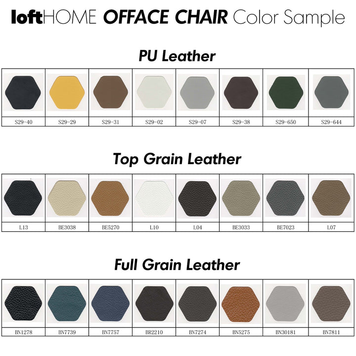 Modern genuine leather office chair chro color swatches.