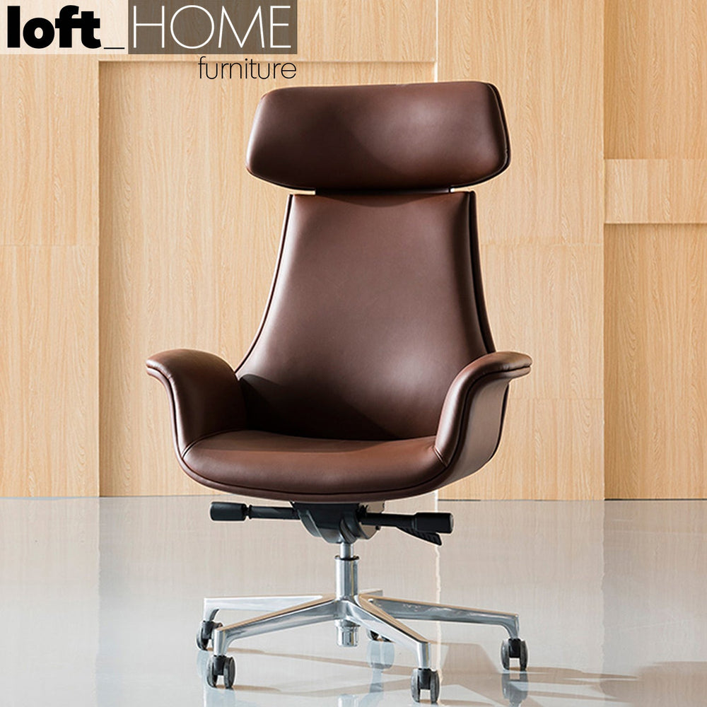 Modern genuine leather office chair chro primary product view.