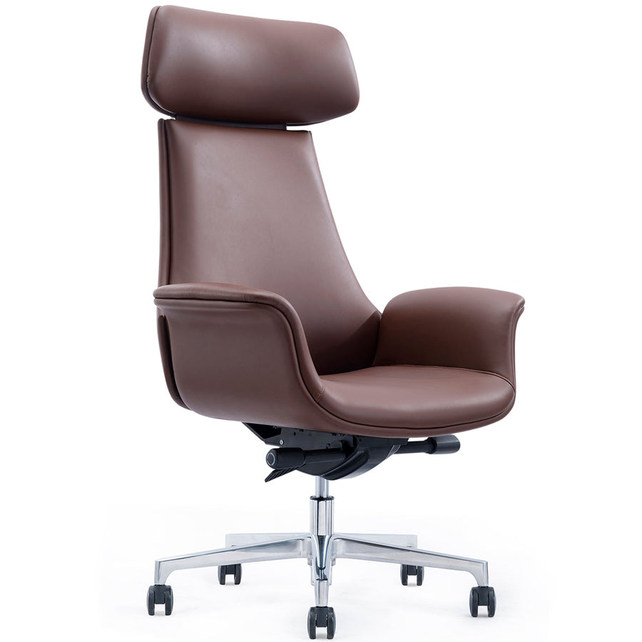 Modern genuine leather office chair chro in white background.
