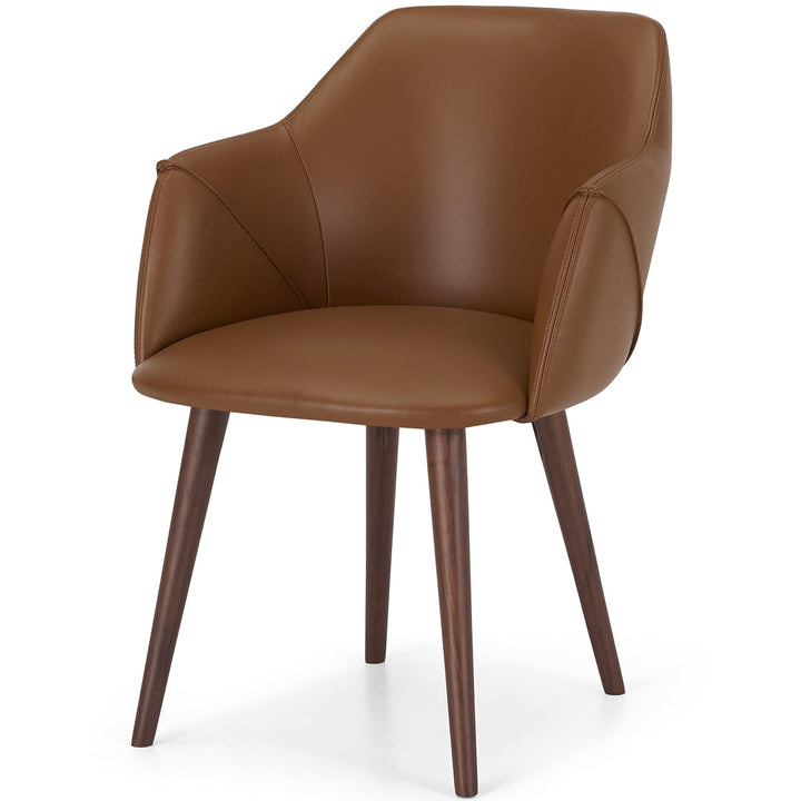 Modern leather armrest dining chair lule arm in close up details.