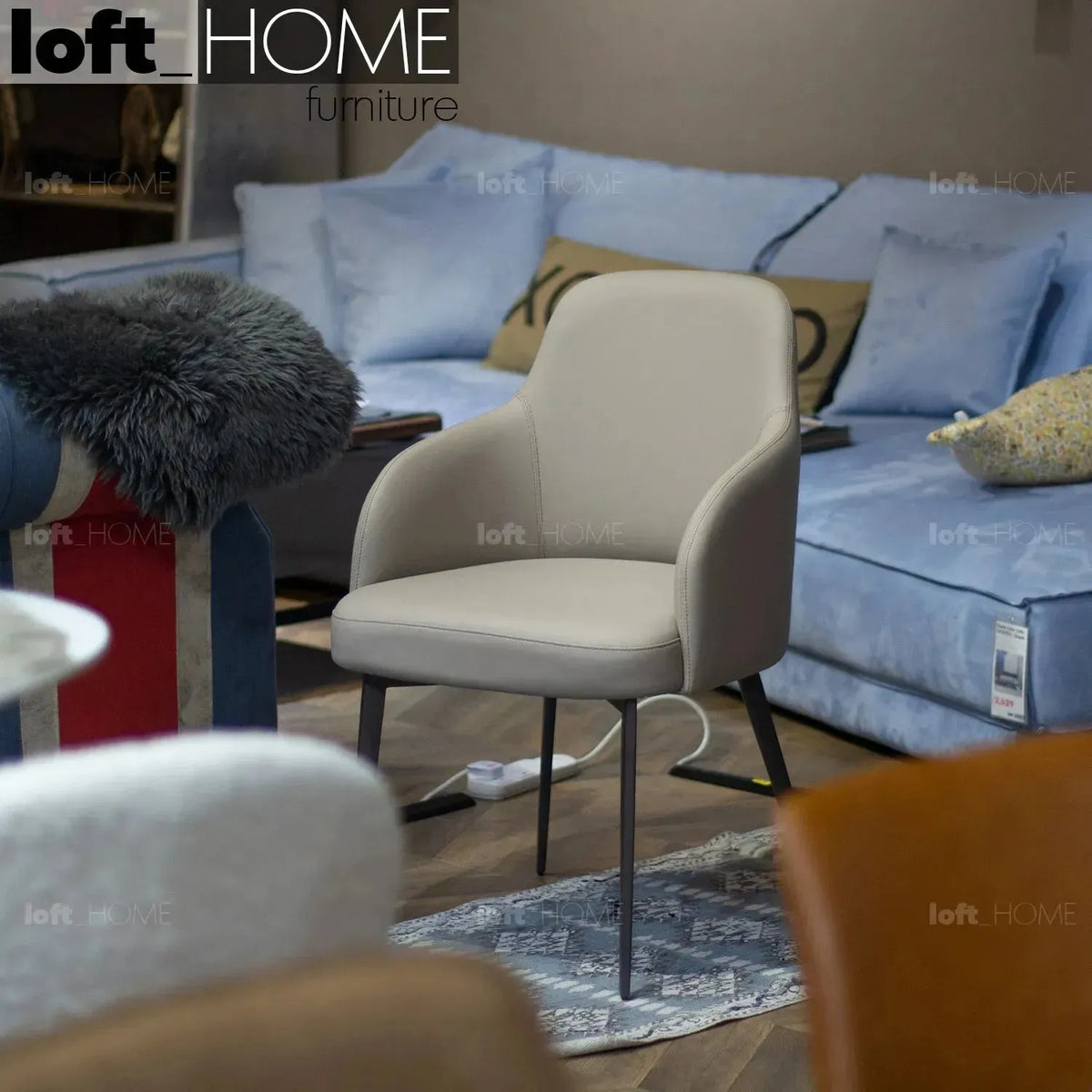 Modern fabric and leather dining chair metal man n11 in details.