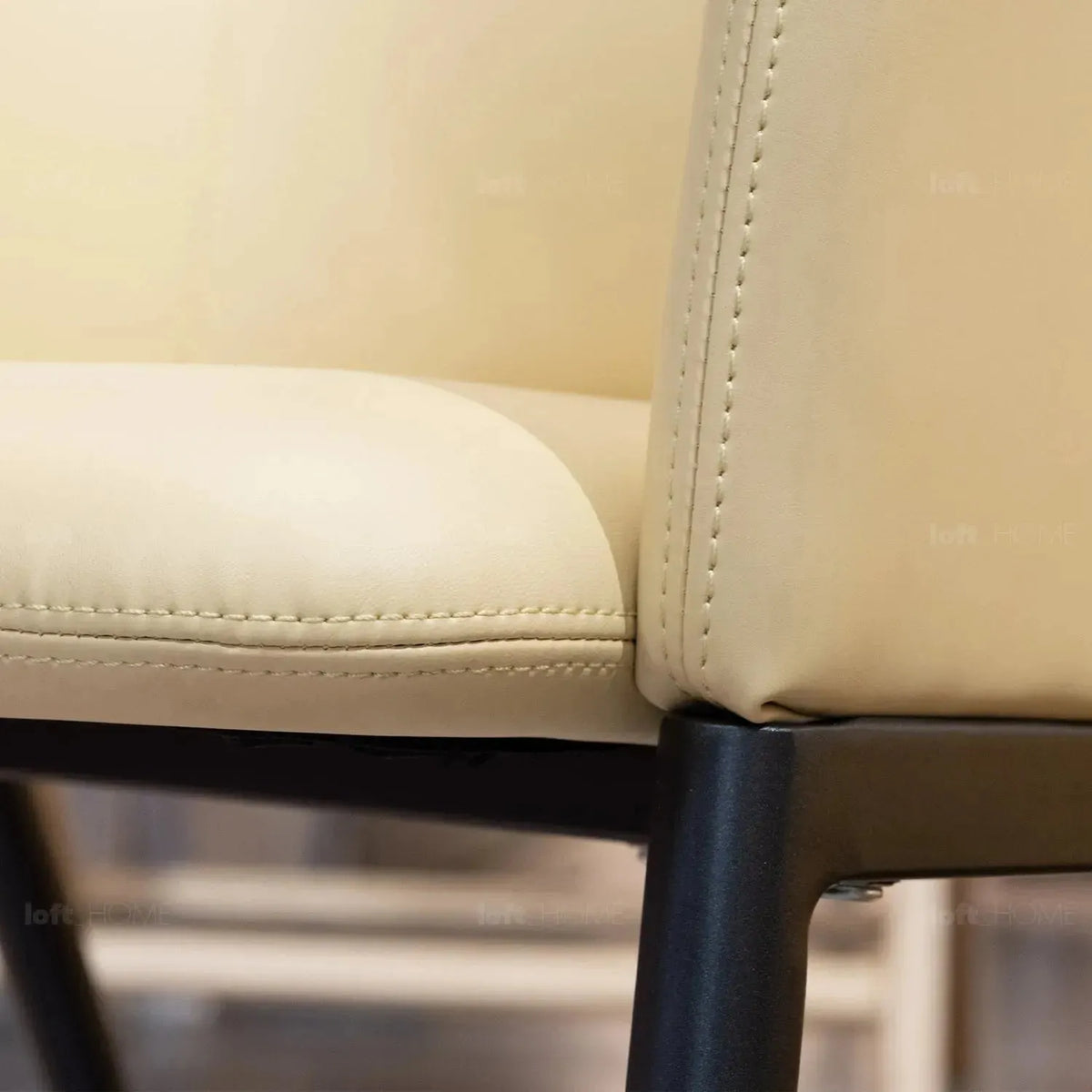 Modern fabric and leather dining chair metal man n17 in panoramic view.