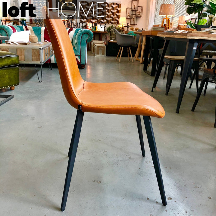 Modern leather dining chair metal man n1 in real life style.