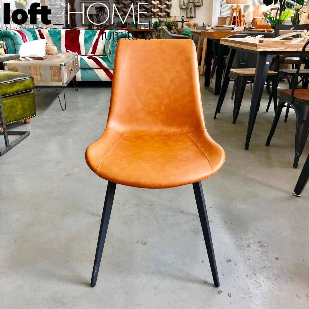 Modern leather dining chair metal man n1 with context.