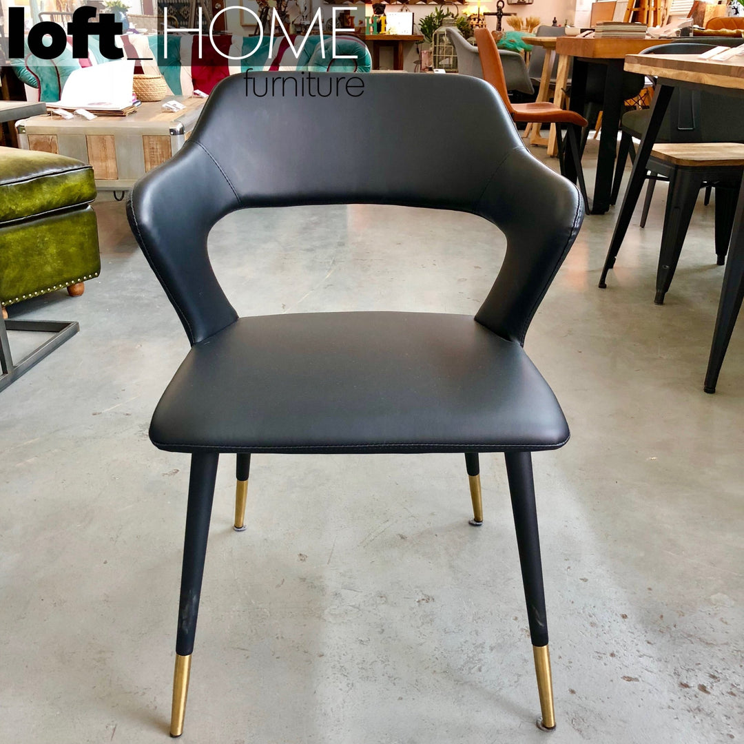Modern leather dining chair metal man n2 in real life style.