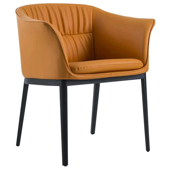 Modern fabric and leather dining chair metal man n8 in white background.