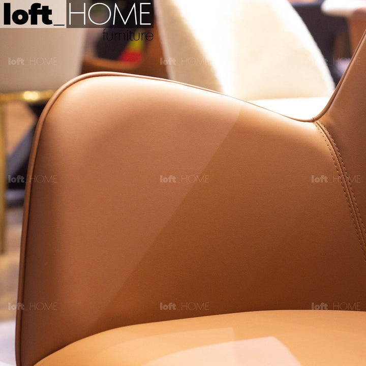 Modern leather dining chair metal man n9 in close up details.