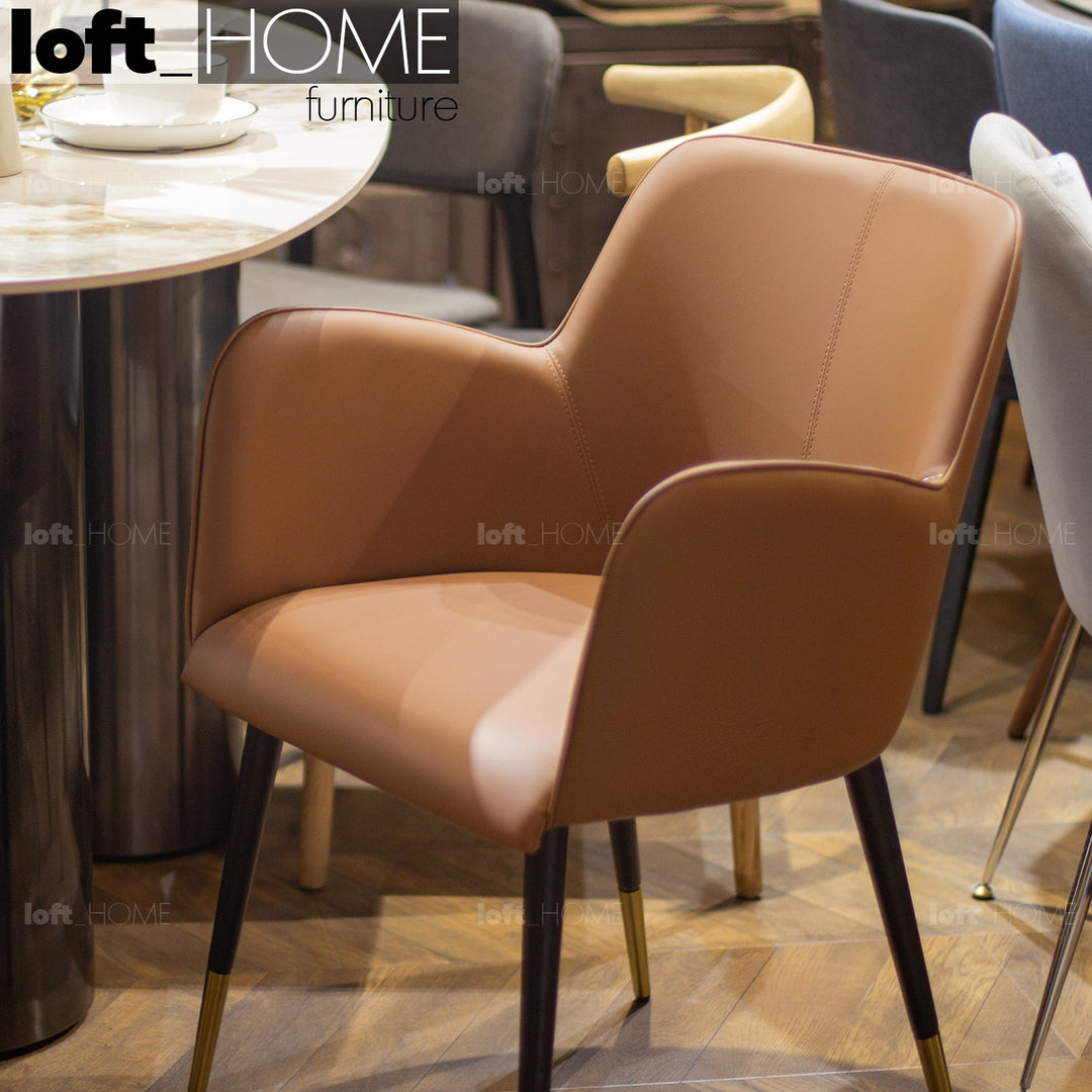 Modern leather dining chair metal man n9 with context.