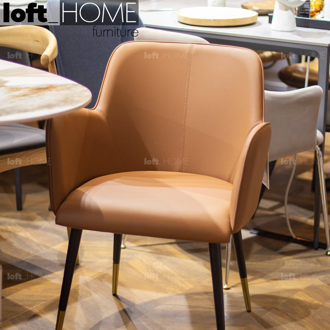 Modern leather dining chair metal man n9 in real life style.