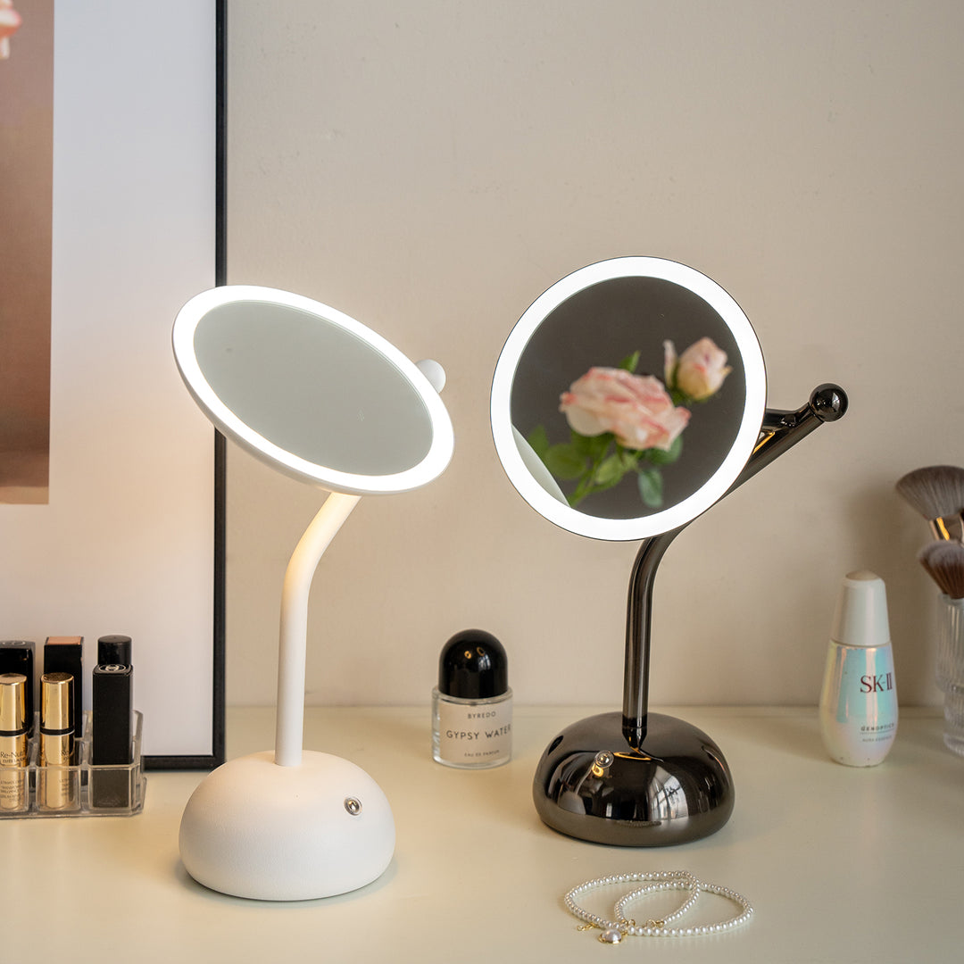 Modern led dressing mirror moon in close up details.