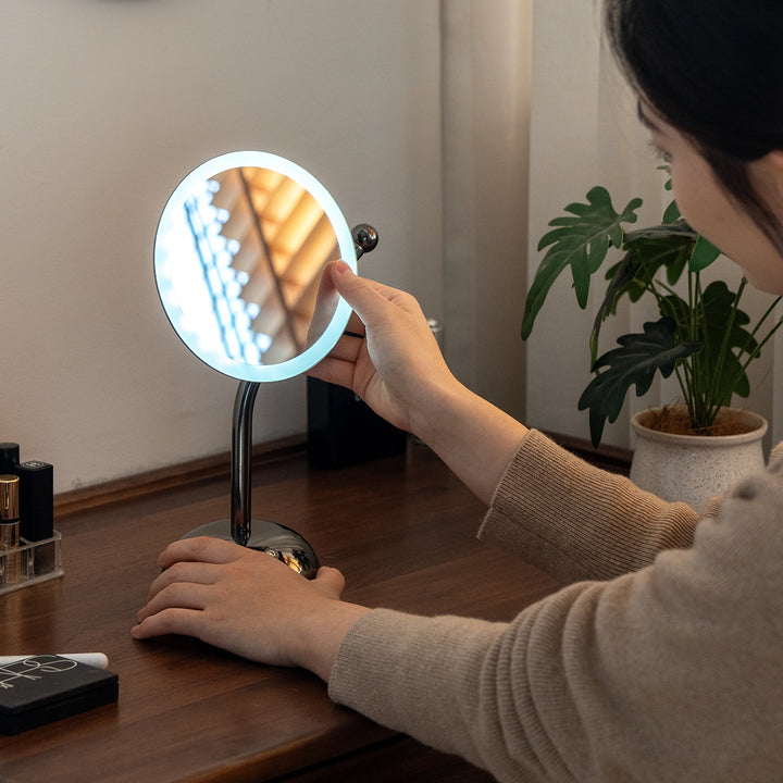 Modern led dressing mirror moon in still life.