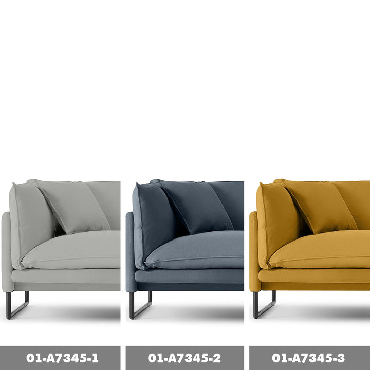 Modern linen 3 seater sofa malini color swatches.