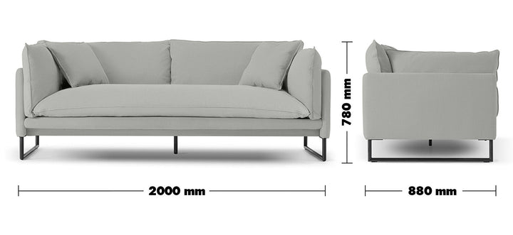 Modern linen 3 seater sofa malini size charts.