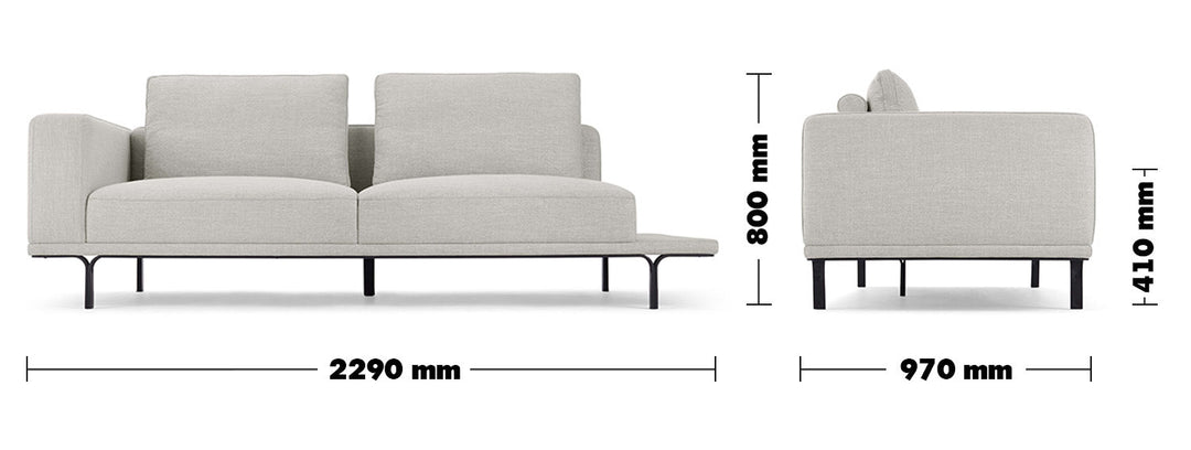 Modern linen 3 seater sofa with side table nocelle size charts.