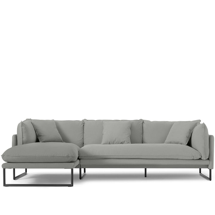 Modern linen l shape sectional sofa malini 2+l in panoramic view.