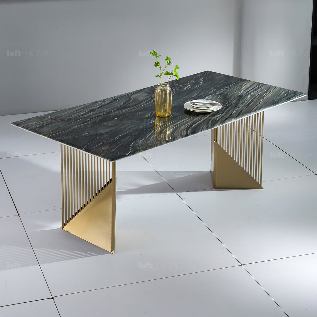 Modern luxury stone dining table luxor lux with context.
